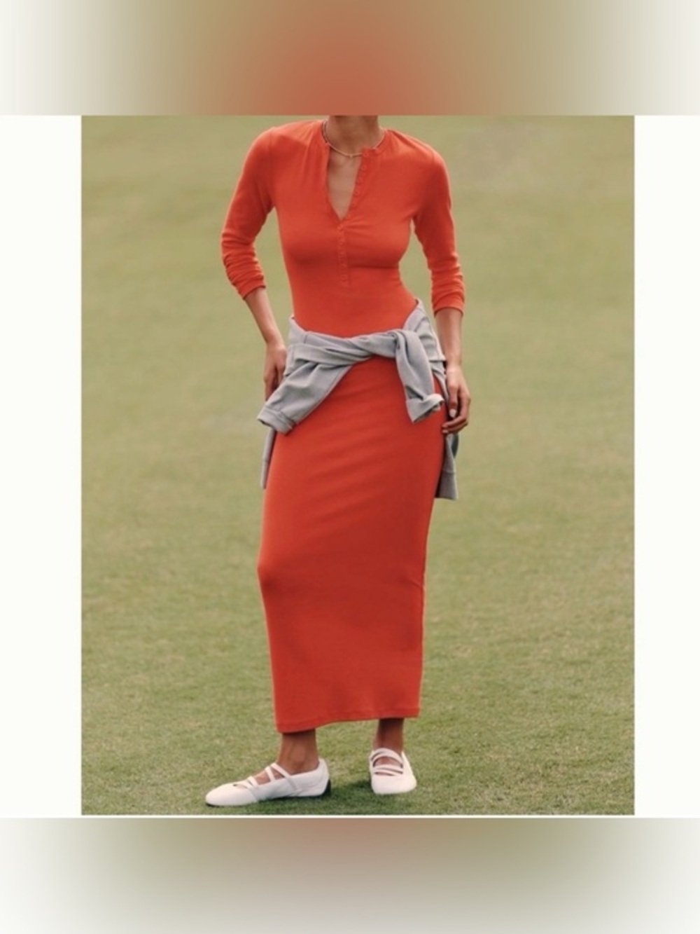 Anthropologie Daily Practice nwt Long Sleeve Henley Maxi Dress bright red small